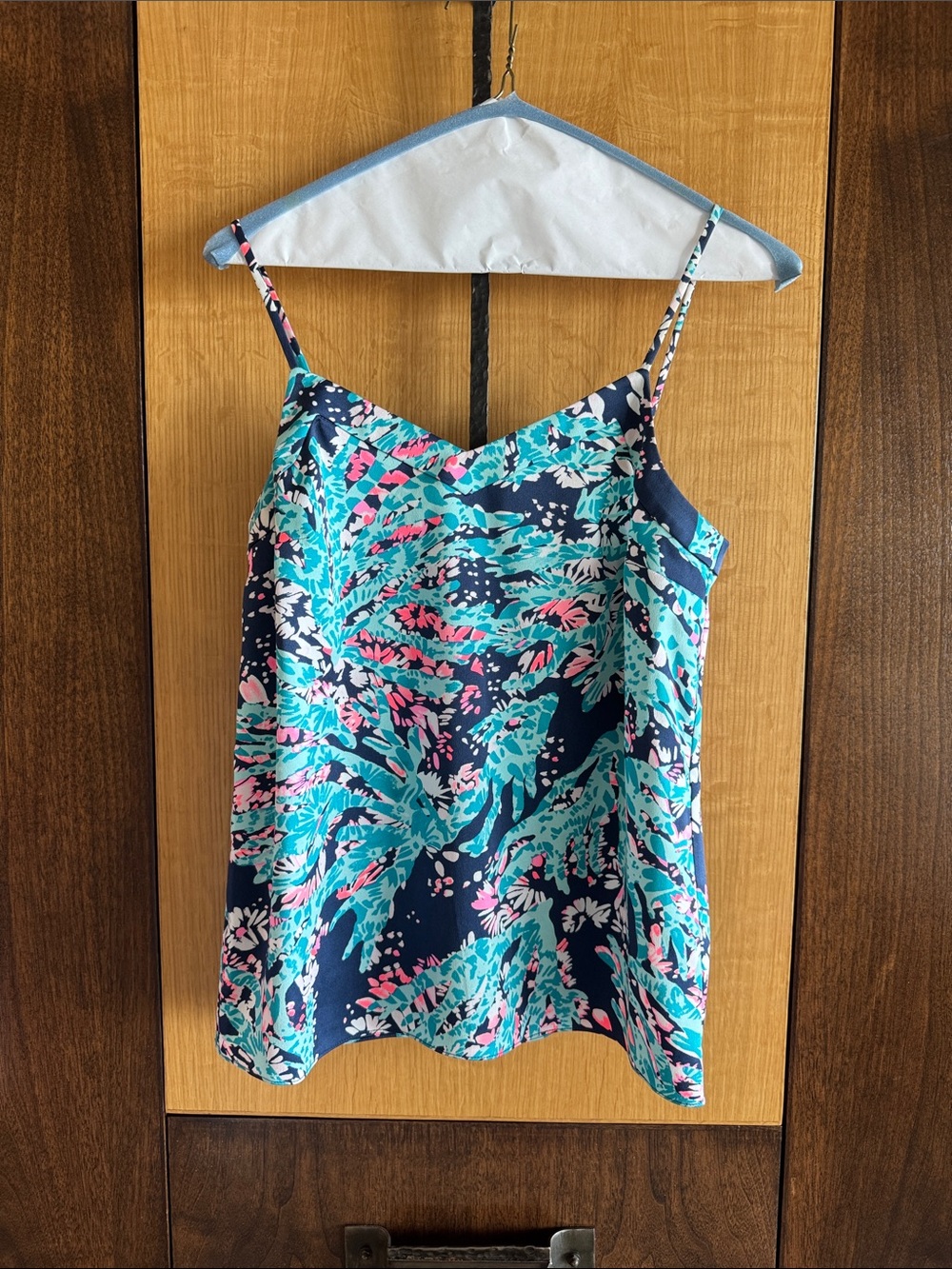 Lilly Pulitzer Navy, Teal & Pink Floral Spaghetti Strap Cami- adjustable straps